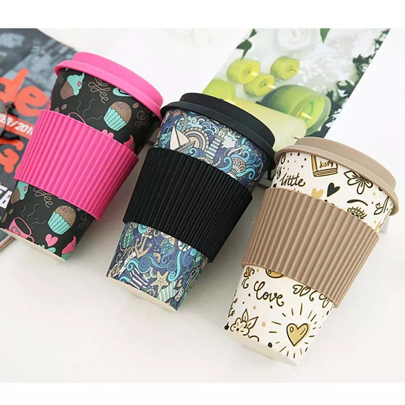 Arty Reusable Bamboo Fibre Coffee Cups With Silicone Lid