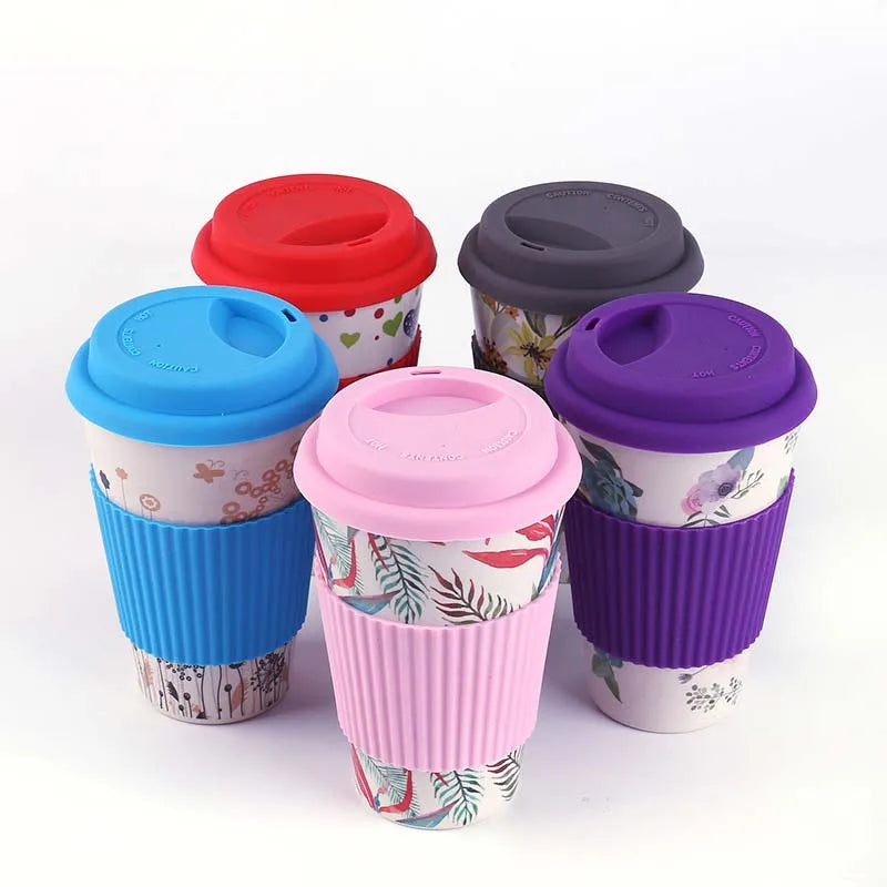 Arty Reusable Bamboo Fibre Coffee Cups With Silicone Lid