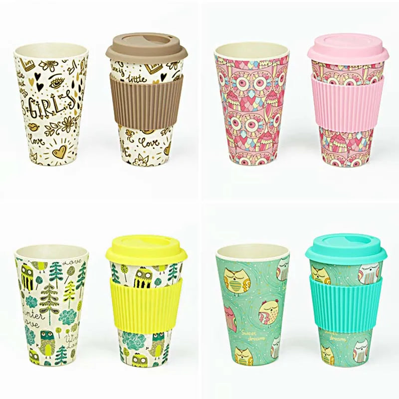 Arty Reusable Bamboo Fibre Coffee Cups With Silicone Lid