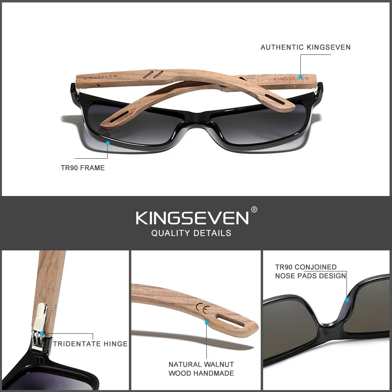 KINGSEVEN 100% Polarized Vintage Wooden Sunglasses