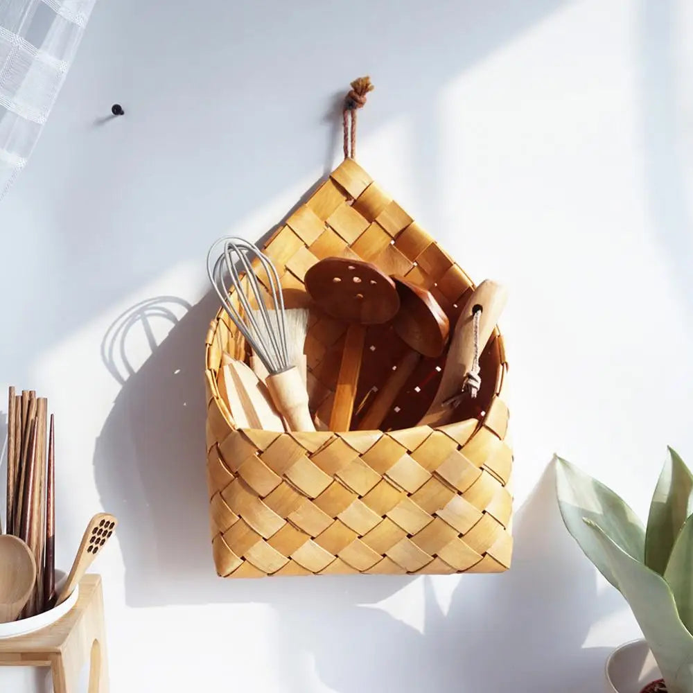 Bamboo Wall-Mountable Hand-Woven Storage Basket