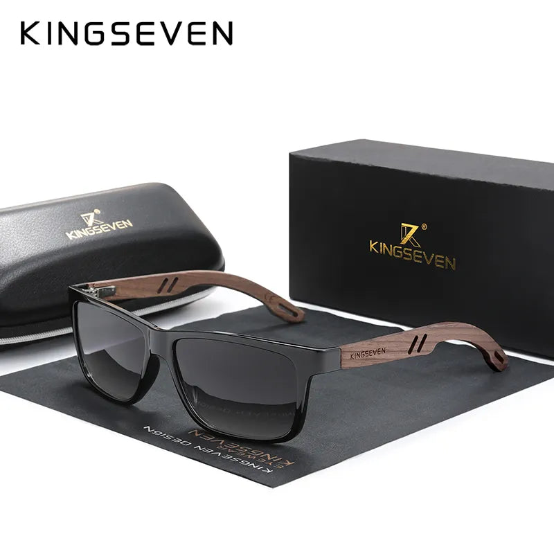 KINGSEVEN 100% Polarized Vintage Wooden Sunglasses