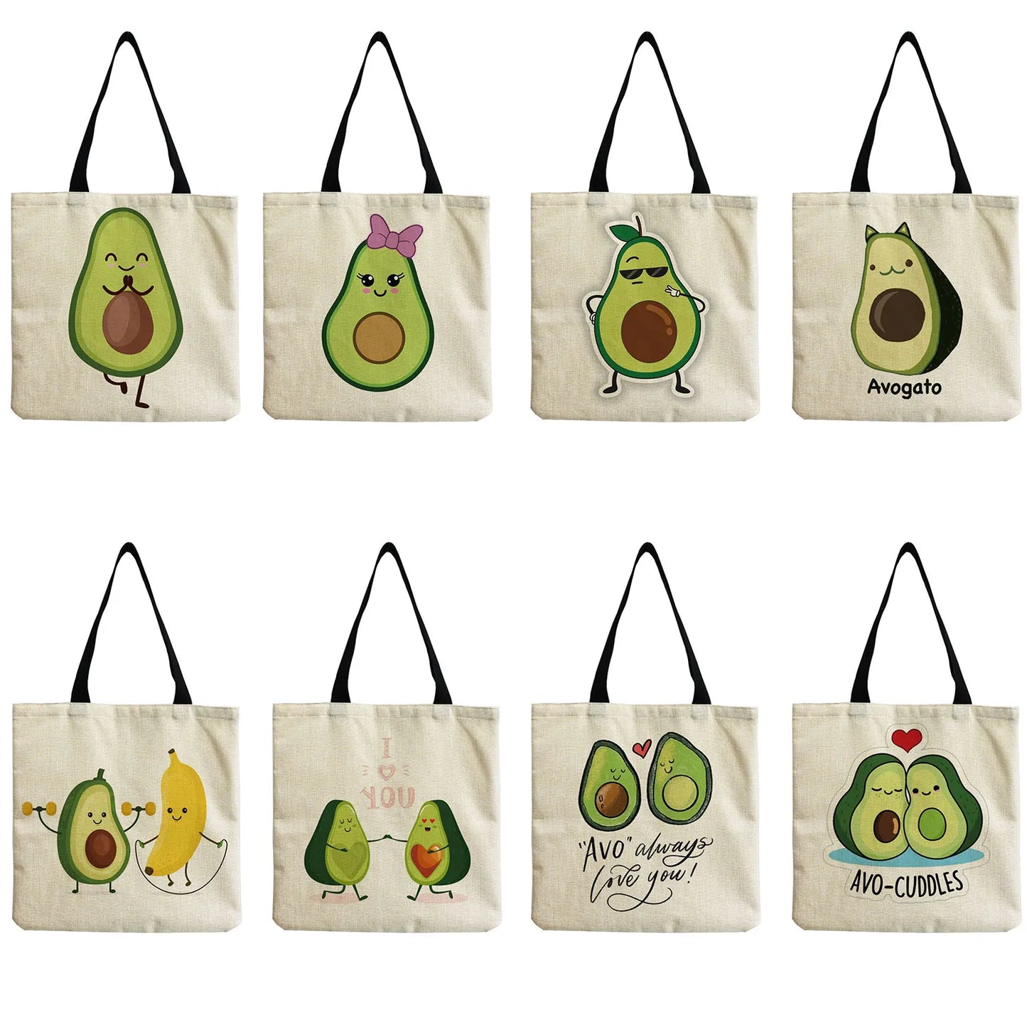 Reusable Cartoon Avocado Tote Shopping Bag